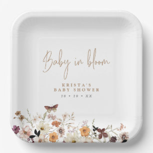 Autumn Wild flowers Baby In Bloom Baby Shower Paper Plate