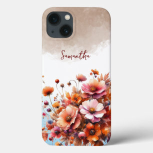 Autumn Wild Flowers Brown Rose Personalised Name iPhone 13 Case