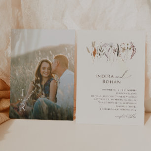 Autumn Wildflower   Beige Monogram Photo Wedding Invitation