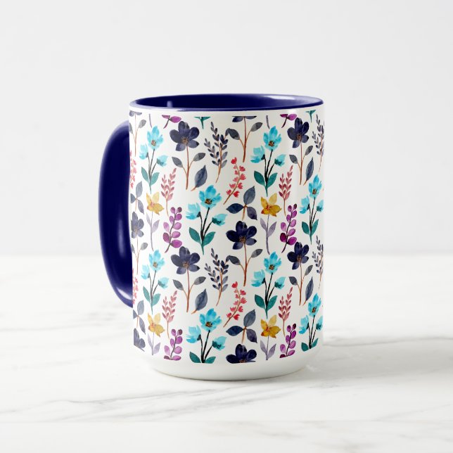 Autumn Wildflower Blue and Purple Two-Tone Mug (Front Left)