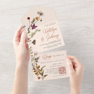Autumn Wildflower Boho Terracotta Wedding All In One Invitation