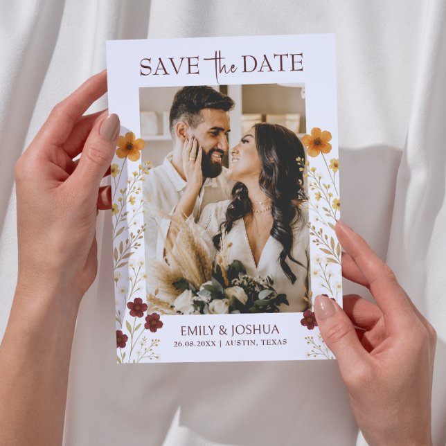 Autumn Wildflower Boho Wedding Photo Save The Date (Creator Uploaded)