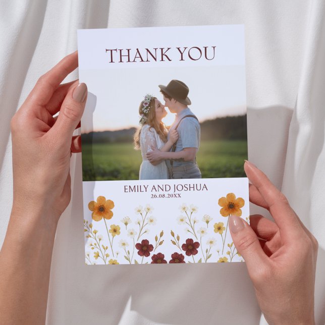 Autumn Wildflower Boho Wedding Photo's Thank You Card (Creator Uploaded)