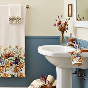 Autumn wildflower border bath towel set
