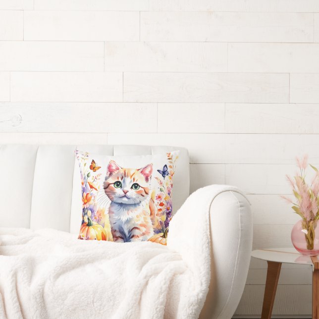 Autumn wildflower composition, with kitten cushion (Couch)
