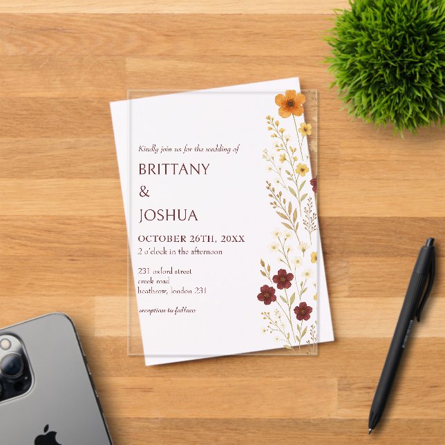 Autumn Wildflower Elegant Boho Wedding Invitation (Insitu (Invitation Card))