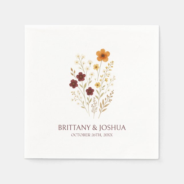 Autumn Wildflower Elegant Boho Wedding  Napkin (Front)