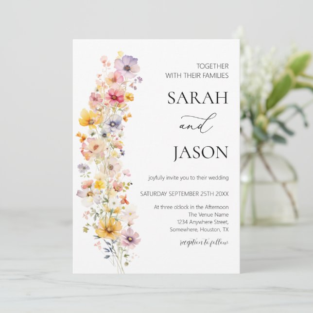 Autumn wildflower fall floral Modern boho wedding Invitation (Standing Front)