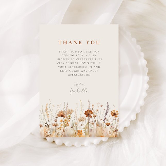 Autumn Wildflower Field Baby Shower Thank You Card (Creator Uploaded)