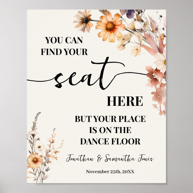 Autumn Wildflower Find Your Seat Wedding Reception Poster (Front)
