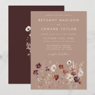 Autumn Wildflower Meadow Taupe Wedding Invitation