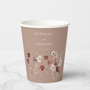 Autumn Wildflower Meadow Taupe Wedding Paper Cups