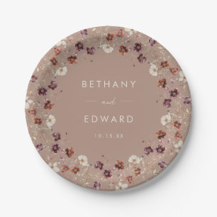 Autumn Wildflower Meadow Taupe Wedding Paper Plate