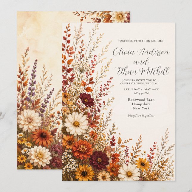 Autumn Wildflower Meadow Wedding Invitation (Front/Back)