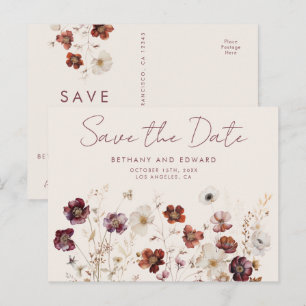 Autumn Wildflower Meadow Wedding Save the Date Postcard