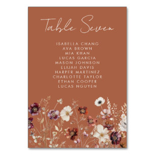 Autumn Wildflower Meadow Wedding  Table Number