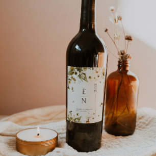 Autumn Wildflower Monogram Wedding Wine Label