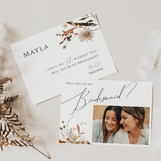 Autumn Wildflower Photo Bridesmaid Proposal Card (Creator Uploaded)