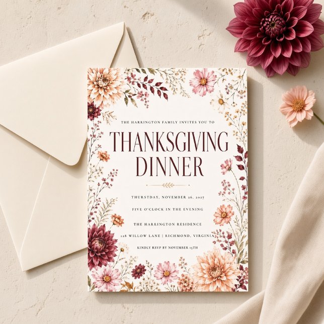 Autumn Wildflower Thanksgiving Dinner Invitation (Creator Uploaded)