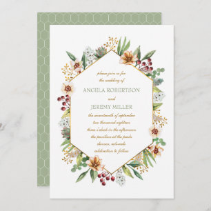 Autumn Wildflower Watercolor Wedding Sage Invitation