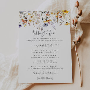 Autumn Wildflower Wedding Kissing Menu Game Card