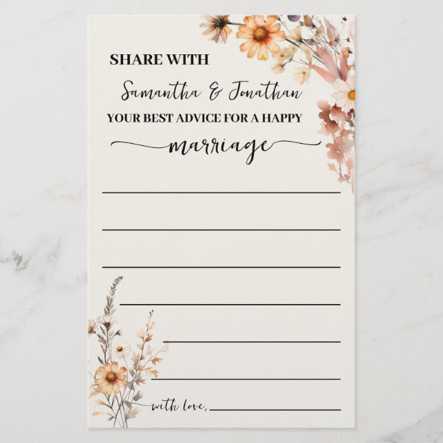 Autumn Wildflowers Advice for Couple Shower Card (Front)