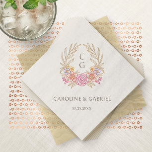 Autumn Wildflowers Crest Wreath Monogram Wedding Napkin