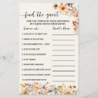 Autumn Wildflowers Find the Guest Shower Game Card