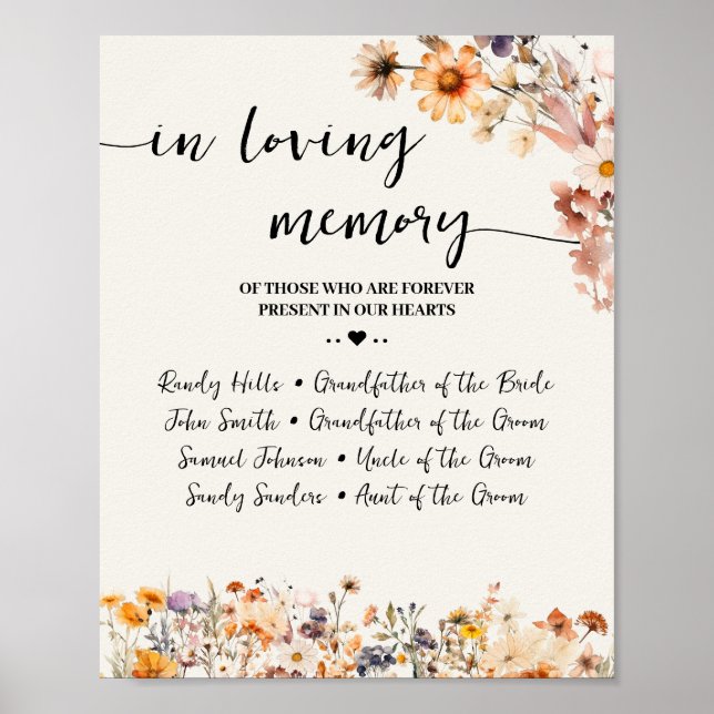 Autumn Wildflowers In Loving Memory Remembrance Poster (Front)