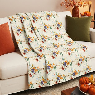 Autumn wildflowers pattern fleece blanket
