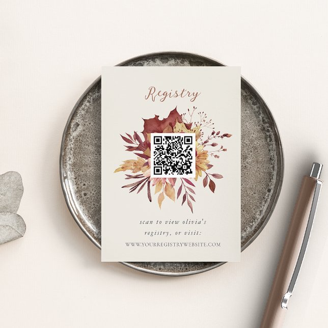 Autumn Wildflowers Shower Registry QR Code Enclosure Card (Creator Uploaded)