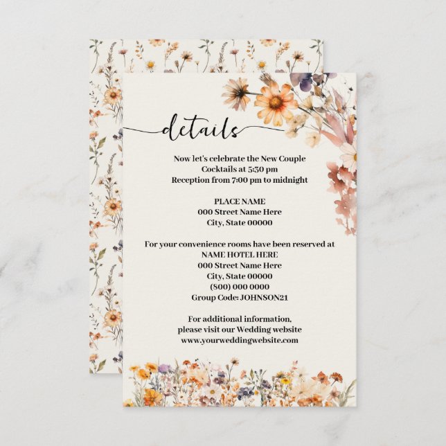 Autumn Wildflowers Wedding Details Enclosure Card (Front/Back)
