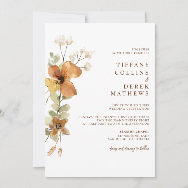 Autumn Wildflowers Wedding Invitation (Front)