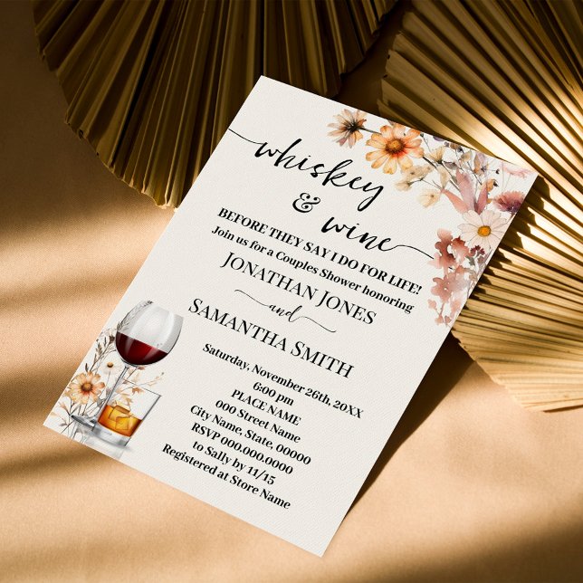 Autumn Wildflowers Whiskey and Wine Couples Shower Invitation (Creator Uploaded)