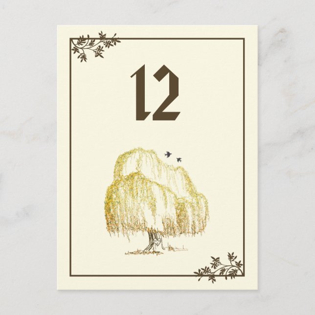 Autumn Willow Tree Table Number Card (Front)