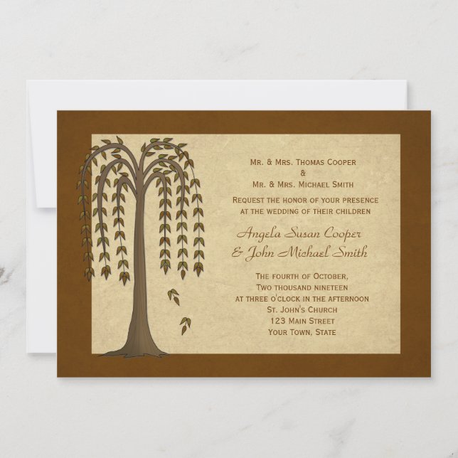 Autumn Willow Tree Wedding Invitation (Front)