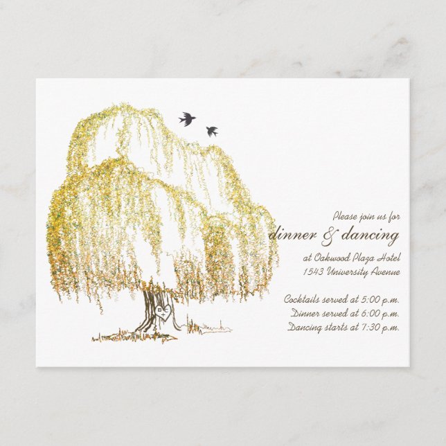 Autumn Willow Tree Wedding Reception Card (Front)