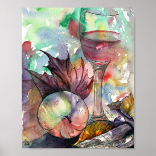 Autumn Wine Glass Still Life Poster