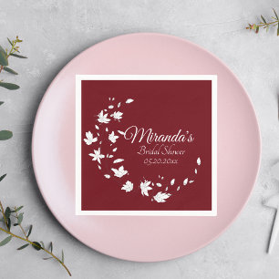 Autumn Wine & White Floral Bridal Shower Paper Napkin