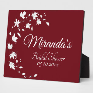 Autumn Wine & White Floral Bridal Shower Table  Plaque