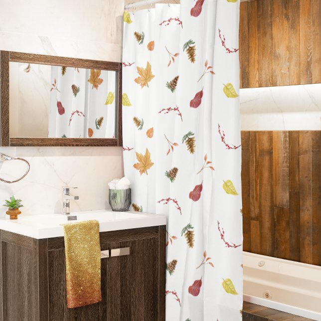 Autumn Winter Fall Leaves Pinecone Orange Red Shower Curtain (Creator Uploaded)