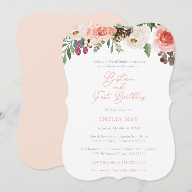 Autumn Winter Girl Baptism 1st Birthday Party Invitation (Front/Back)