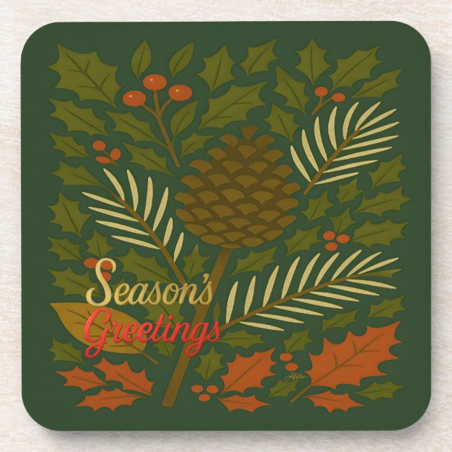 Autumn & Winter Mid Century Season's Greetings Coaster (Front)