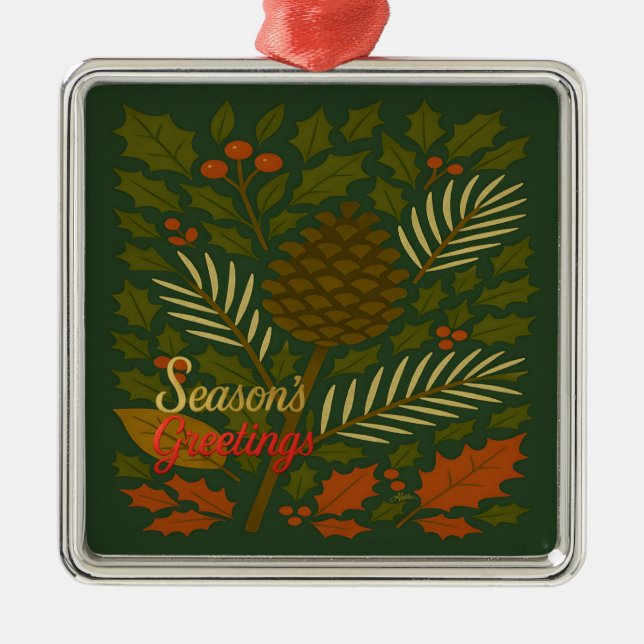 Autumn & Winter Mid Century Season's Greetings Metal Tree Decoration (Front)
