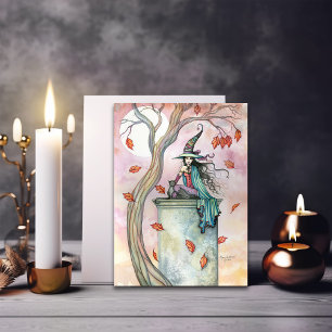 Autumn Witch Cat Halloween Card Notecard