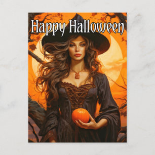 Autumn Witch Illustration   Happy Halloween Postcard