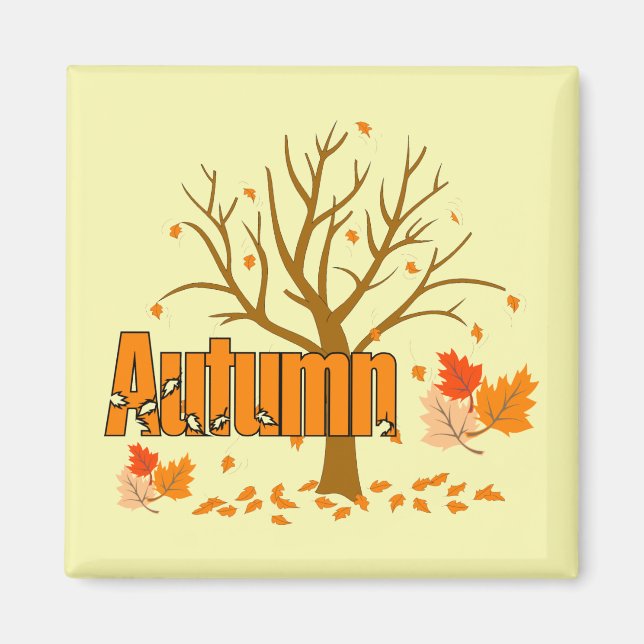 Autumn With Tree & Leaves Refrigerator Magnet (Front)