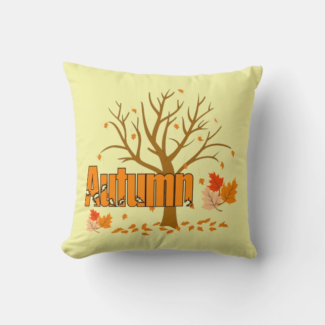 Autumn With Tree & Leaves Throw Pillow (Front)