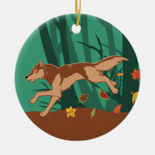 Autumn Wolf Ceramic Tree Decoration
