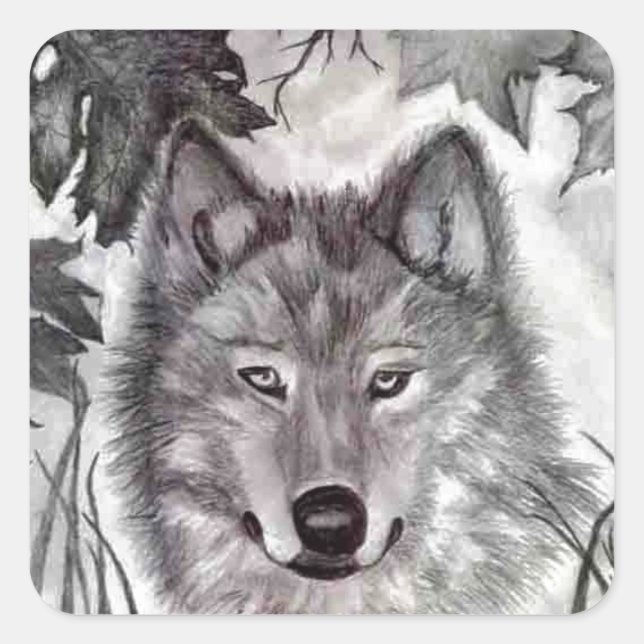 Autumn Wolfe pencil drawing Square Sticker (Front)